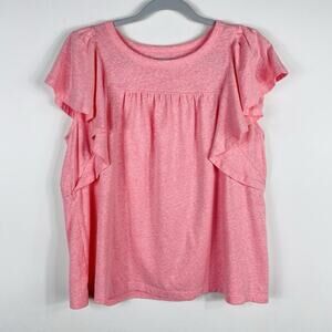 Ann Taylor LOFT Size Large Flutter Sleeve Tee Top Pink Cotton Blend